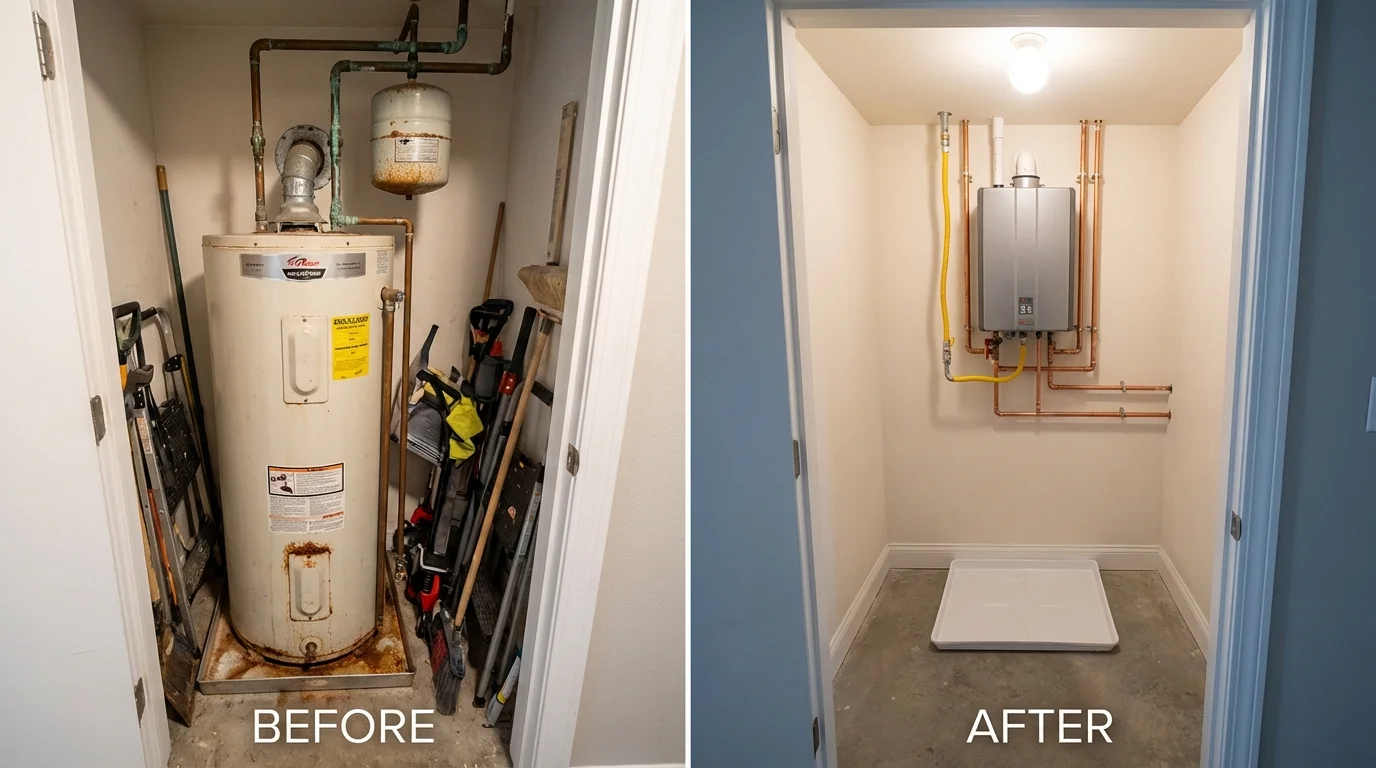 Tank water heater versus wall-mounted tankless unit comparison for Lockhart, TX homeowners