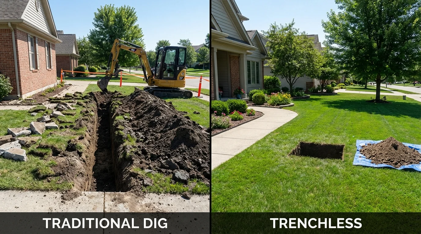 Trenchless sewer repair with minimal yard damage versus traditional excavation in Lockhart, TX